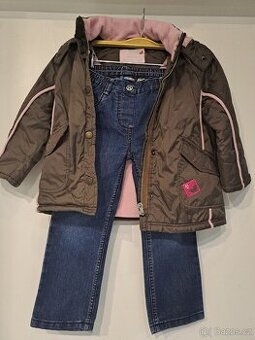 Zimní bunda s kapucí a rifle vel. 104 věk 3-4 roky