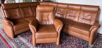 Rohová kožená sedací souprava s křeslem,6353