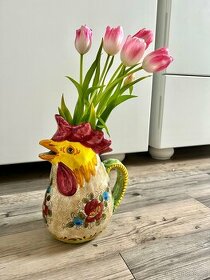Váza malovaná keramika kohout retro Velikonoční
