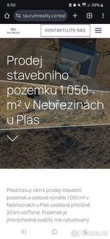 Prodej pozemku 1050m Nebřeziny