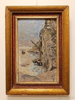 Obraz, Loďky u skal, olej 35x25