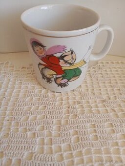 Retro dětský hrnek lyžaři