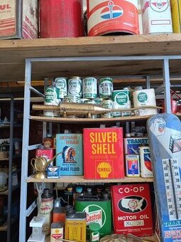 Stará plechovka od oleje Silver Shell, staré logo s vickem