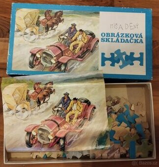 RETRO OBRÁZKOVÁ SKLÁDAČKA AUTO MERCER 1913 - JAVOZ 1980