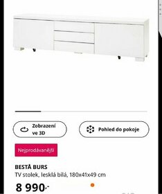TV stůl Besta Burs, bílá lesk, 180cm