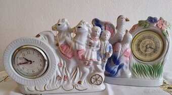 Nabízím dvoje keramické hodiny s motivy ptáčků a svatby