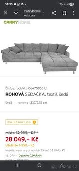 ROHOVÁ SEDAČKA, textil, šedá 337/228 cm