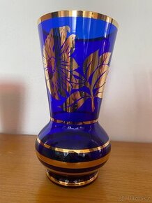 Váza - modré zlacené sklo