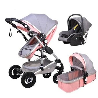 Nový kombinovaný kočárek 3v1 (růžový)