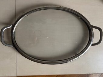 Starožitný skleněnny tác v kovové montáži