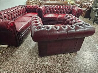 CHESTERFIELD ŠTÝL, KOŽENÁ SEDAČKA 3+2+1,