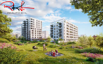 Prodej, novostavba bytu 1+kk s balkónem, Harfa, Praha 9
