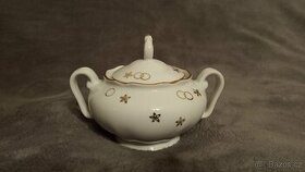 CUKŘENKA A KONVICE PORCELÁNOVÁ POZLACENÁ