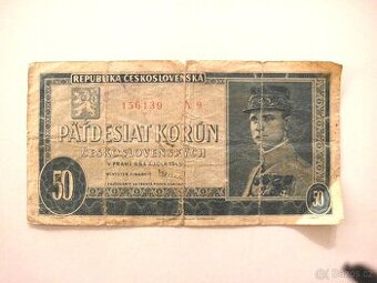 Bankovka 50 Kčs - 1945 - první série A9 - - 1