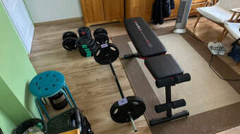 Posilovací lavice, osa, jednoručky, váhy