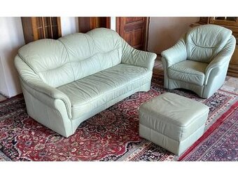 Luxusní kožená sedací souprava 3+1+taburet, 1900