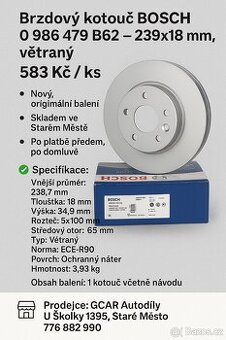 Brzdový kotouč BOSCH 0 986 479 B62 – 239x18 mm, větraný