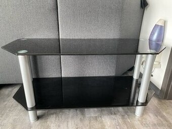 Skleněný černý hifi TV stolek pod televizi