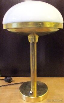 Stolní lampa mosaz, funkcionalismus, funkční, bílé sklo