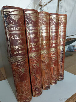 Weltall und Menschheit, komplet 5 dílů v kůži z r. 1900