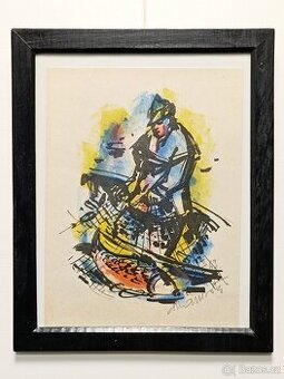 Obraz Cyril Chramosta, Rybář 1963, 26x21