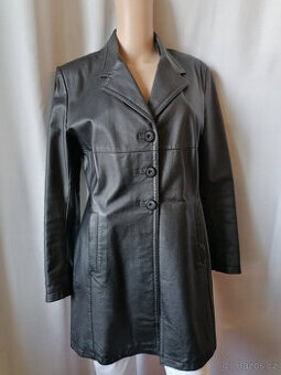 Dámský černý kožený kabát - 1