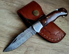 kapesní Damaškový nůž 16,5 cm ručně vyroben + kožené pouzdro