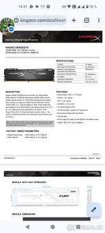 Paměť DDR4 2400 hyper x 2x 8gb