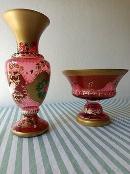 Starožitné Novoborské sklo – váza a mísa