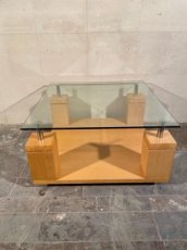 Nízký stůl sklo+dřevo - 80cm/80cm výška 44cm