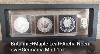 Set 3ks Ag investičních mincí + slitek Ag Germania Mint.
