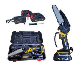 Aku řetězová ruční pilka 2x baterie nabíječka řetěz 18,5cm k