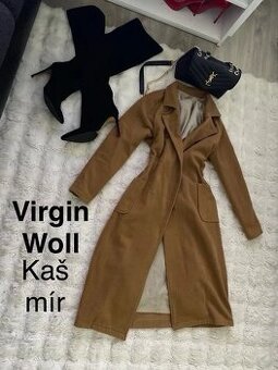 Kasmirovy vlneny hnedy bezovy kabat dlouhy 36