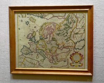 HISTORICKÁ  MAPA  EVROPY  / obraz 56 x 46cm /