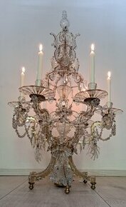 Starožitný křišťálový svícen, kandelabr, lampa r.v.1850