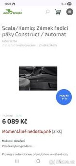 Škoda Scala Kamiq zamek řadící páky Construct