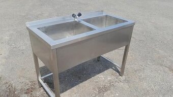 Nerezový stůl s 2x dřezem 120x60x90 cm ( dvojdřez ) - 1