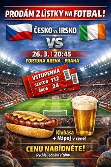 2 lístky, Česko - Irsko, 26.3, Fortuna arena