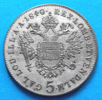 Stříbrná mince. císař Ferdinand V. Čechy