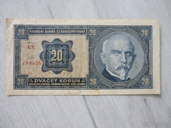 Stará BANKOVKA 20 Kčs, RAŠÍN/ŠTEFÁNIK r. 1926 série Uf