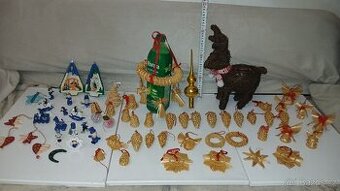 Vánoční dřevěné a slaměné ozdoby na stromeček Sob Betlém