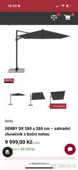 Slunečník Derby, 2,8 x 2,8m + podstavce + obal, jako nový, A