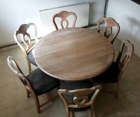 Stůl a 6 židlí, dub