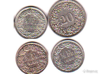 Mince Švýcarsko 4 různé celkem , V 10