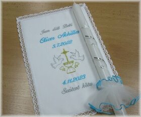 Vyšívaná křestní rouška + svíce s ozdobou