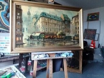 Velký obraz -Stará Paříž, olej plátno.