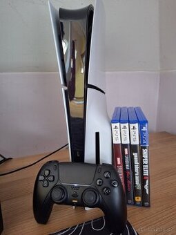 Ps5 Slim Disc Edition + 1x DualSense + 4x hry