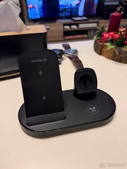 Bezdrátová nabíječka Swissten 3v1, 22055609, černá