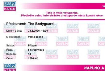 Vstupenky Bodyguard - Hudební divadlo Karlín