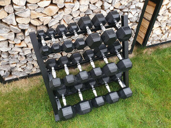 jednoručky činky - HEXA - sada 230kg + stojan